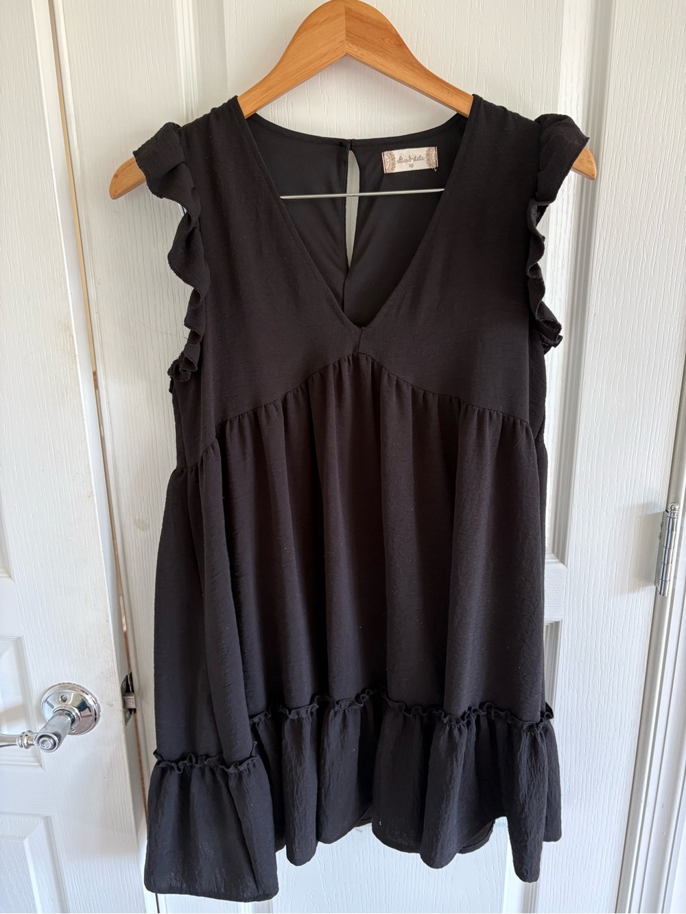 Altar'd State Black Ruffle-Sleeve V-Neck Tiered Dress